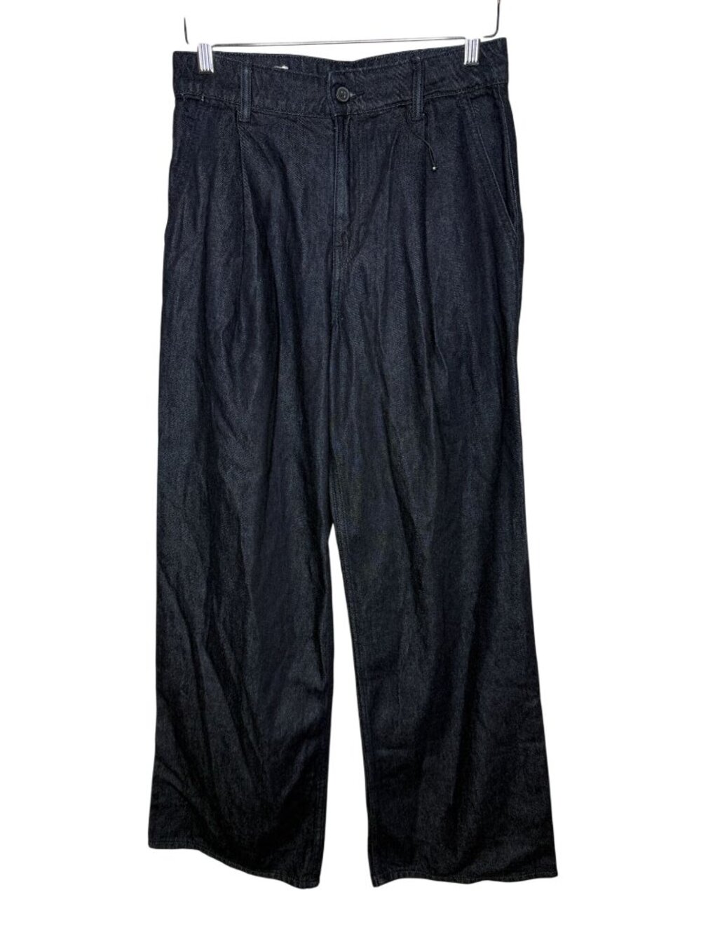 Zara Denim Trousers Size 2 Dark Wash Pleated Wide Leg Minimalist 90s